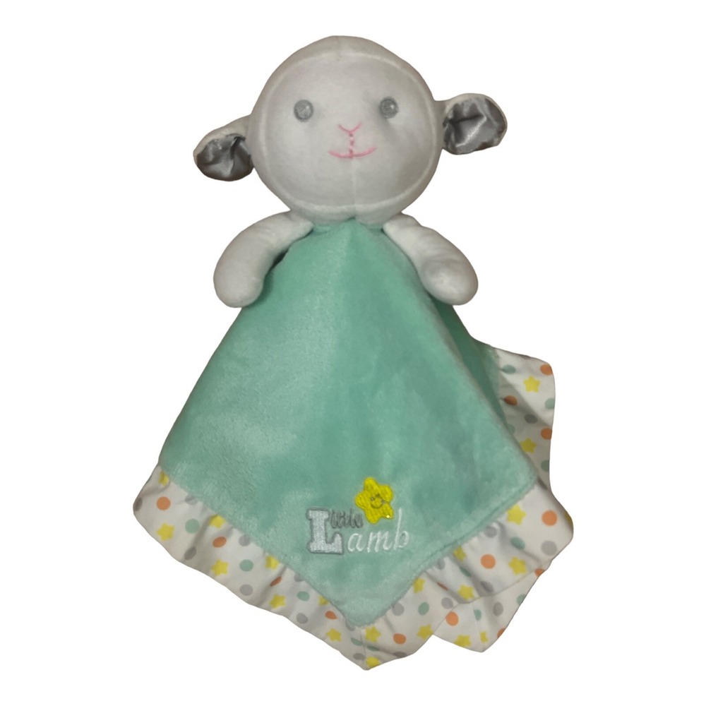 Garanimals Green Little Lamb Polka Dot Security Blanket Rattle Lovey Baby Satin